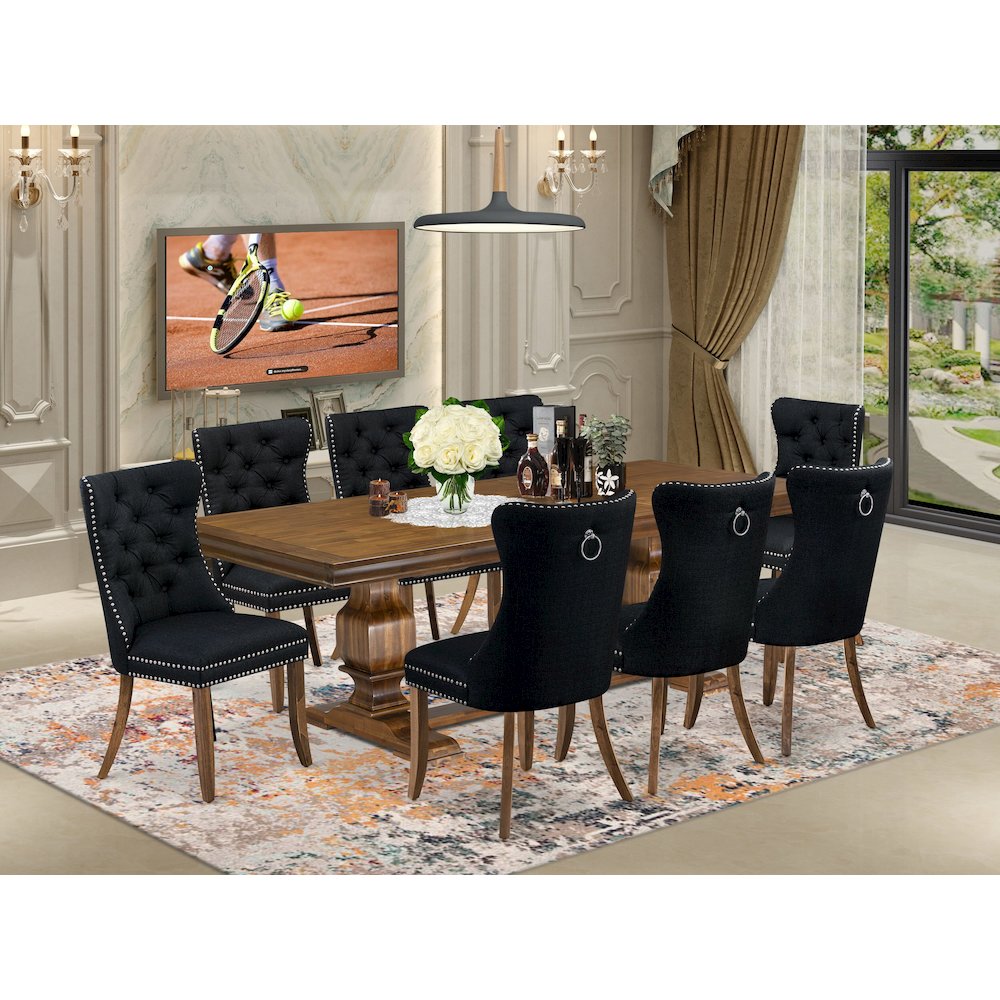 9 Pieces Dining Table Set a Rectangle Table and 8 Linen fabric Dining Chairs. Picture 5