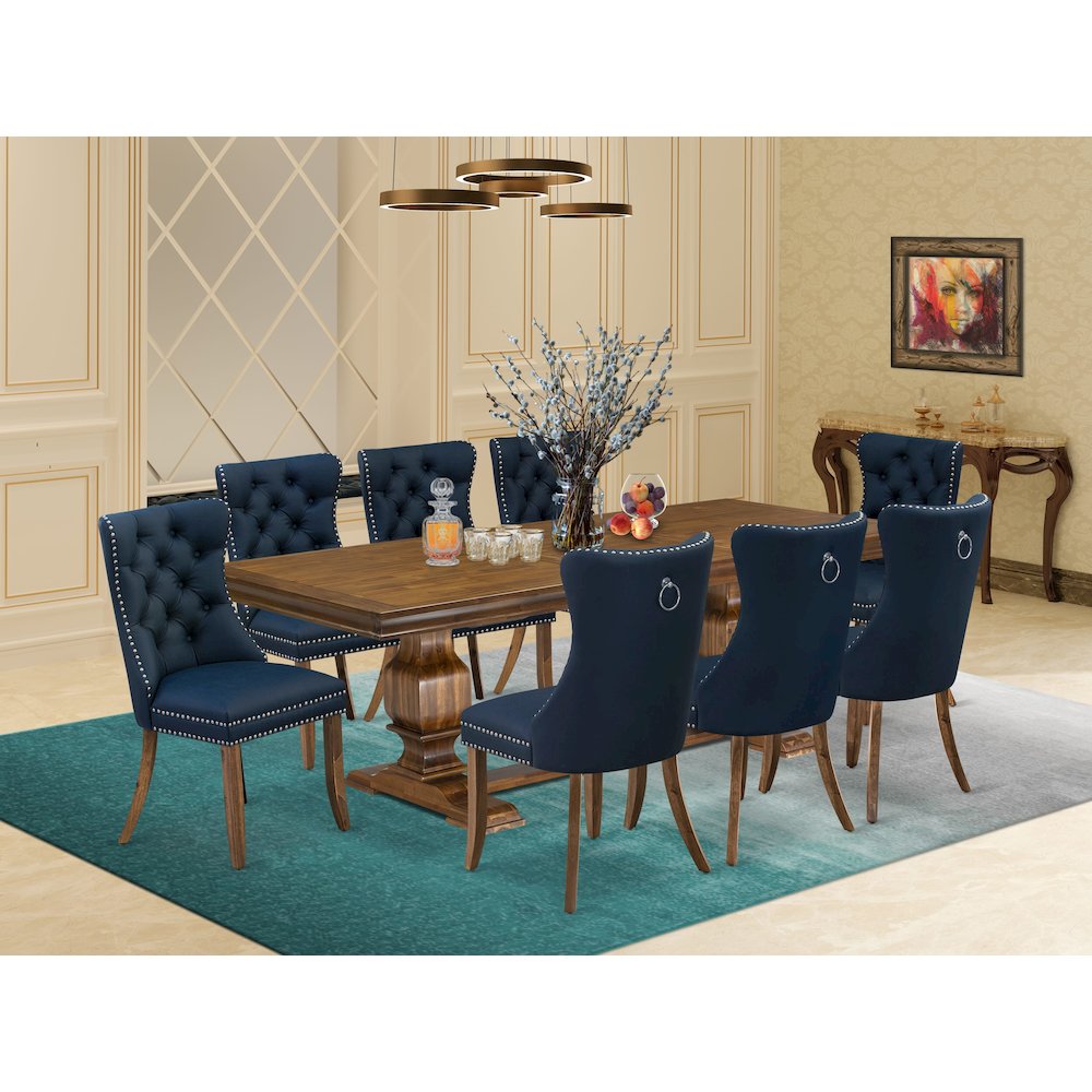 9 Pieces Dining Table Set a Rectangle Table and 8 Dining Chairs, Antique Walnut. Picture 5