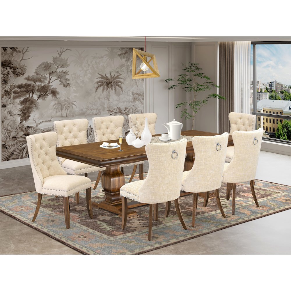9 Pieces Dining Table Set a Rectangle Table and 8 Linen fabric Dining Chairs. Picture 5