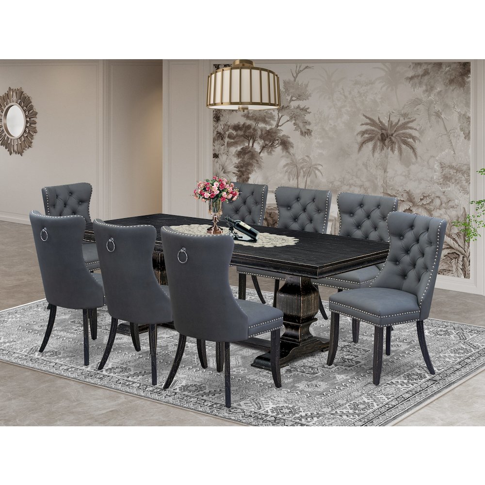 9 Pieces Dining Table Set a Rectangle Table and 8 Dining Chairs. Picture 5