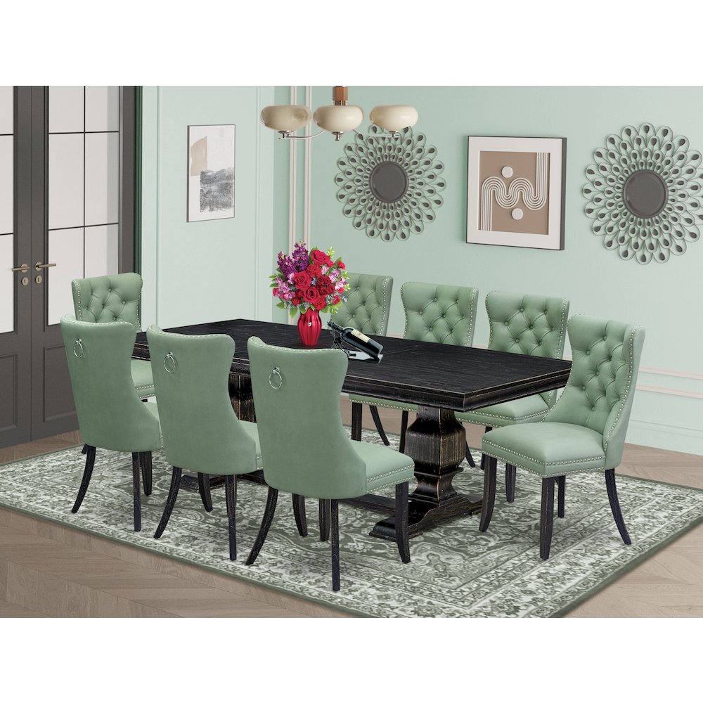 9 Pieces Dining Table Set a Rectangle Table and 8 Dining Chairs. Picture 5