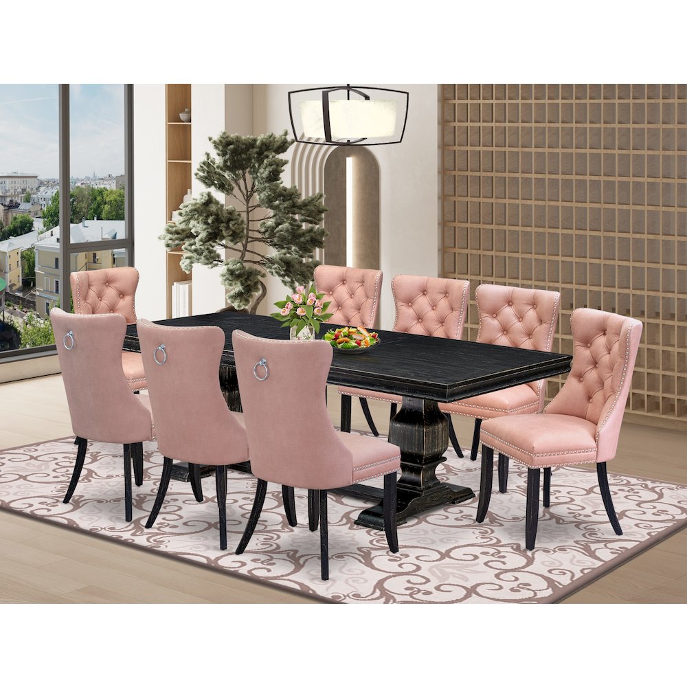 9 Pieces Dining Table Set a Rectangle Table and 8 Dining Chairs. Picture 5