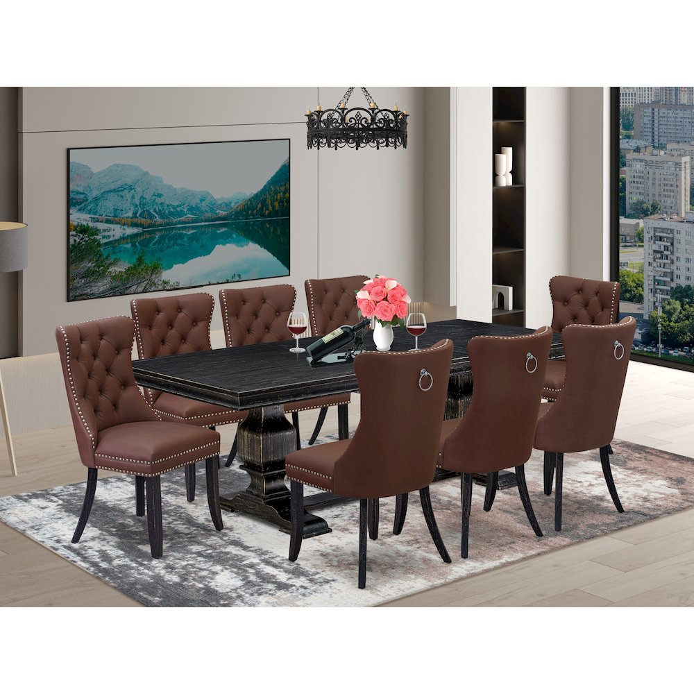 9 piece kitchen dining set a wooden dining table and 8 padded Chairs. Picture 5