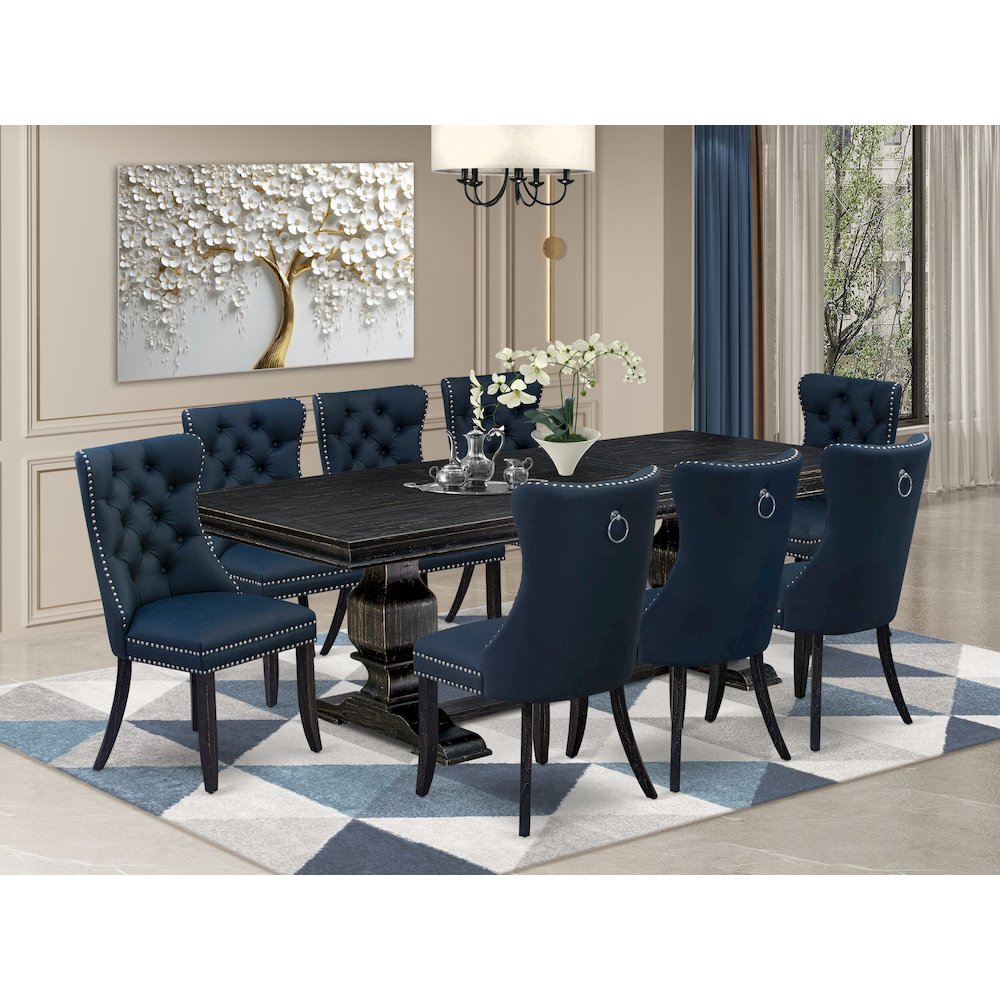 9 piece kitchen table set a rectangular table and 8 Faux Leather parson chairs. Picture 5