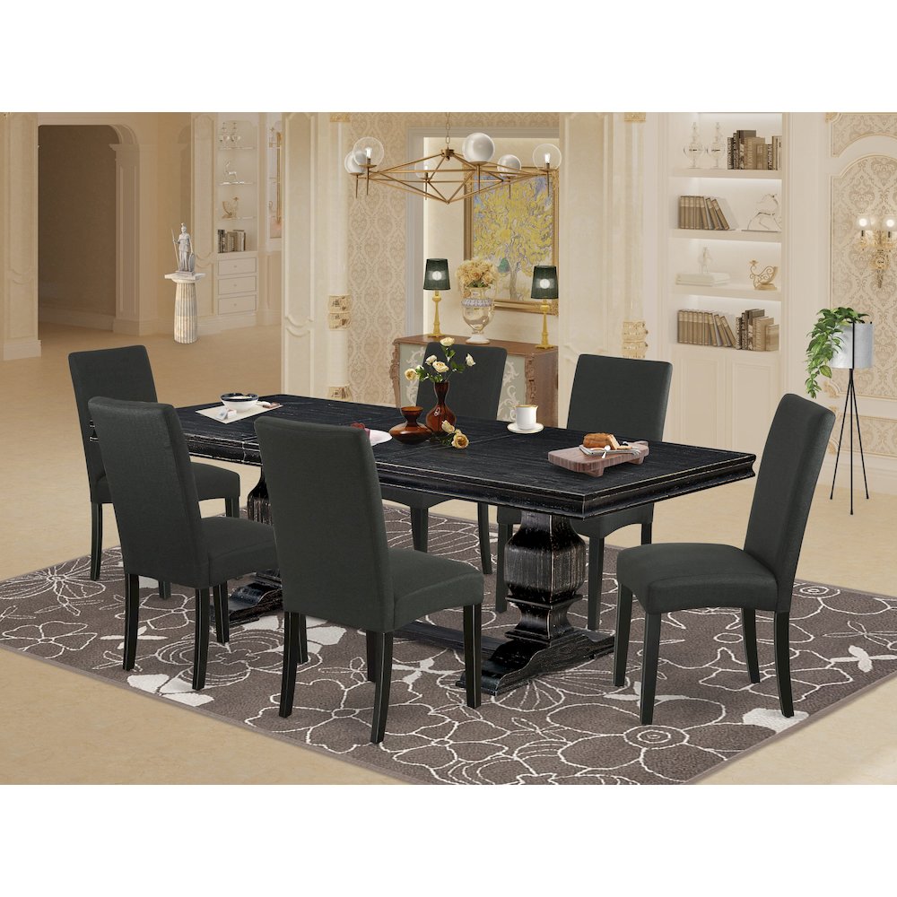 7 piece dining set consists of a wooden table and 6 Linen Fabric dining chairs. Picture 5
