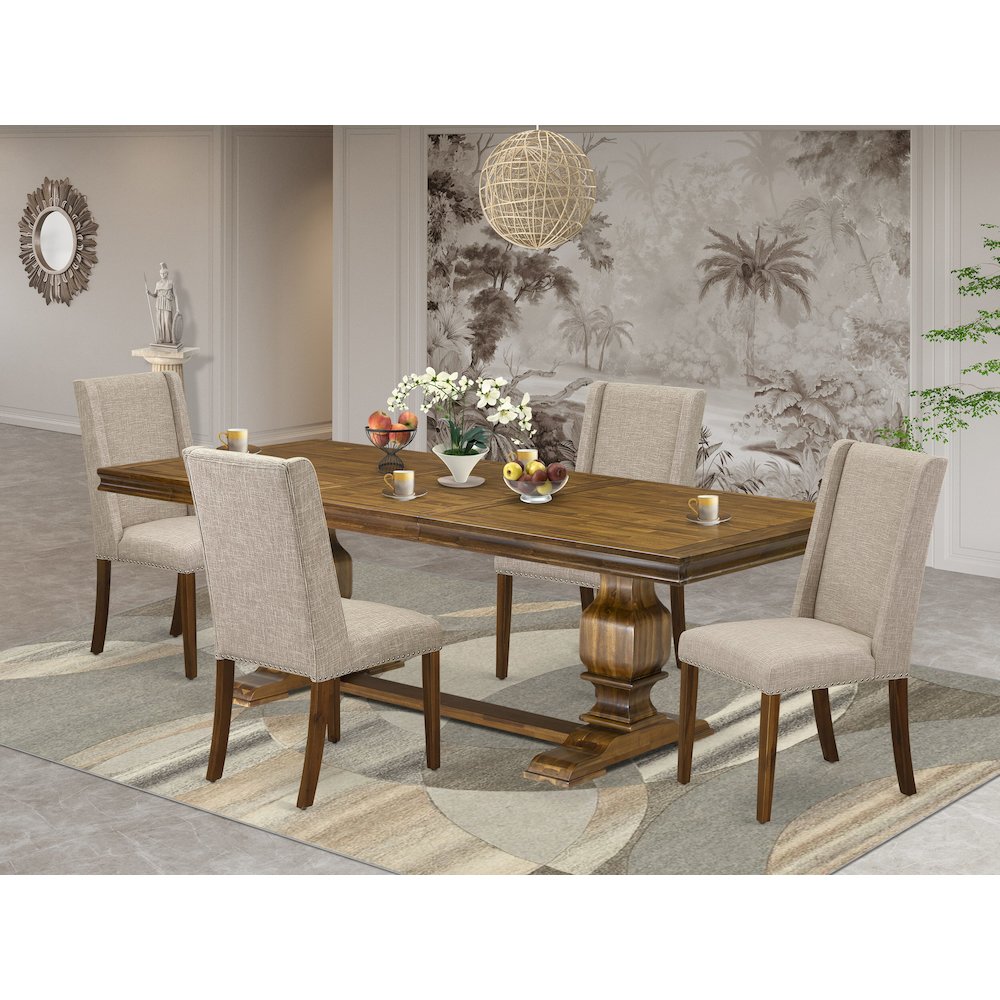 5 piece dining room set a dining table and 4 Linen Fabric kitchen chairs. Picture 5