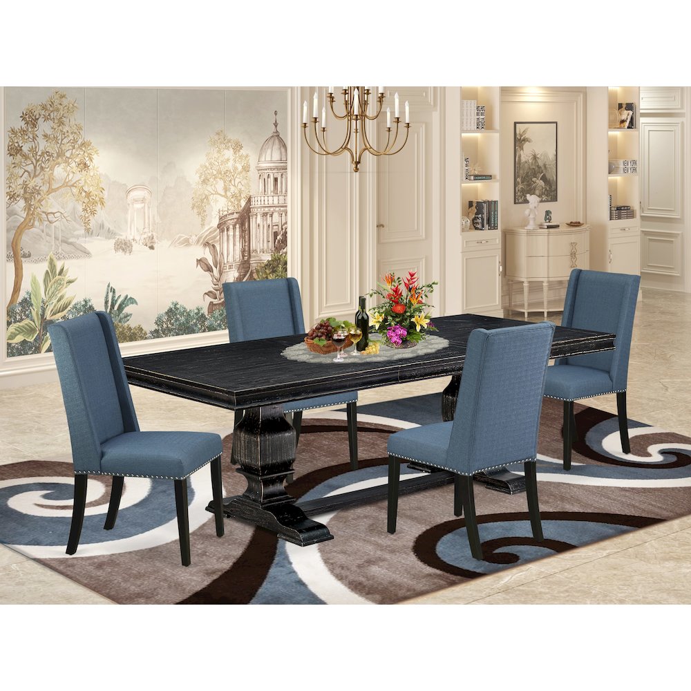 5 piece kitchen table set of a rectangular table and 4 dining chairs. Picture 5