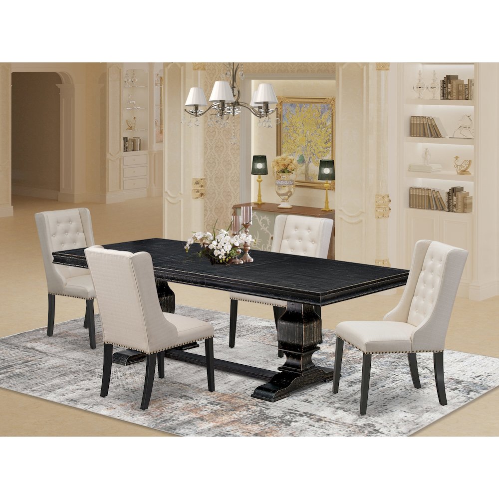 5 piece kitchen table set of a dinner table and 4 upholstered chairs. Picture 5