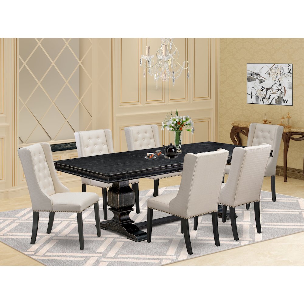 7 piece dining room set a breakfast table and 6 Linen Fabric parson chairs. Picture 5