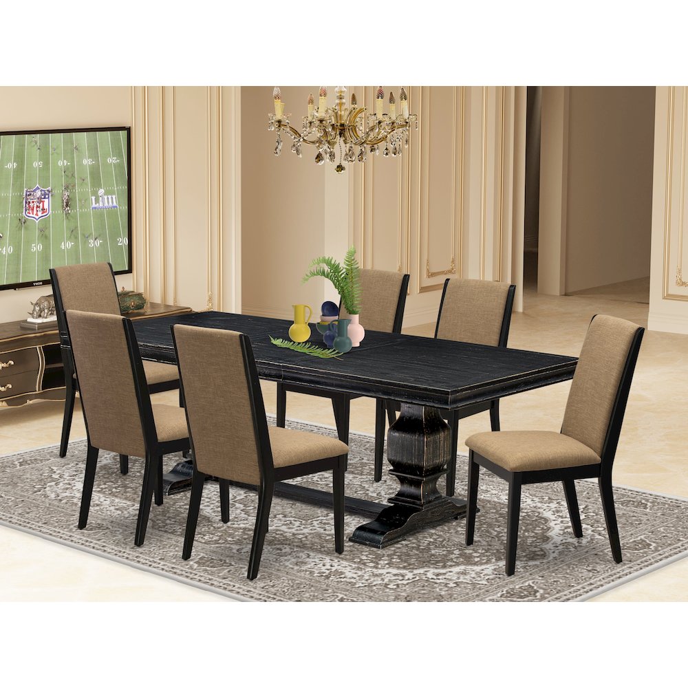7 Pieces Kitchen Set of a Rectangular Dining Table and 6 Dining Room Chairs. Picture 5