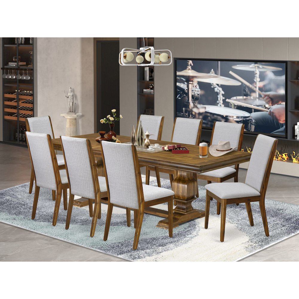 9 Pieces Dining table set of a Rectangular Dining Table and 8 Dining Chairs. Picture 5
