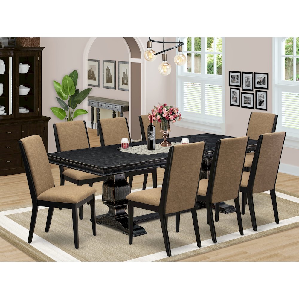 9 Pieces Kitchen table Set a Rectangular Dining Room Table and 8 Dining Chairs. Picture 5