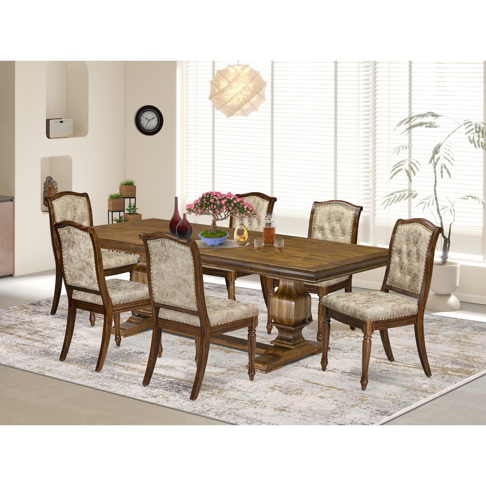 7 Pieces Kitchen table set a Rectangular Dining Table and 6 Dining Chairs. Picture 5