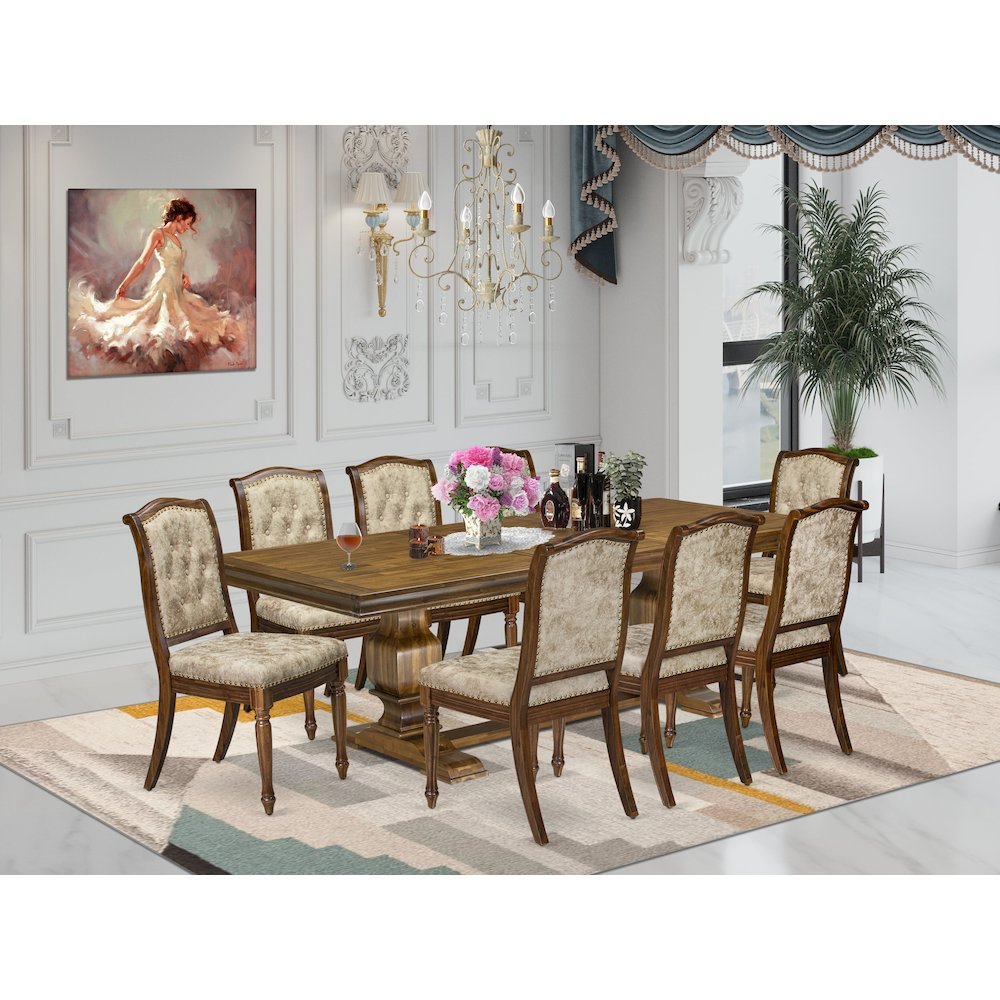 9 Pieces Dining table set a Rectangular Dining Table and 8 Dining Room Chairs. Picture 5