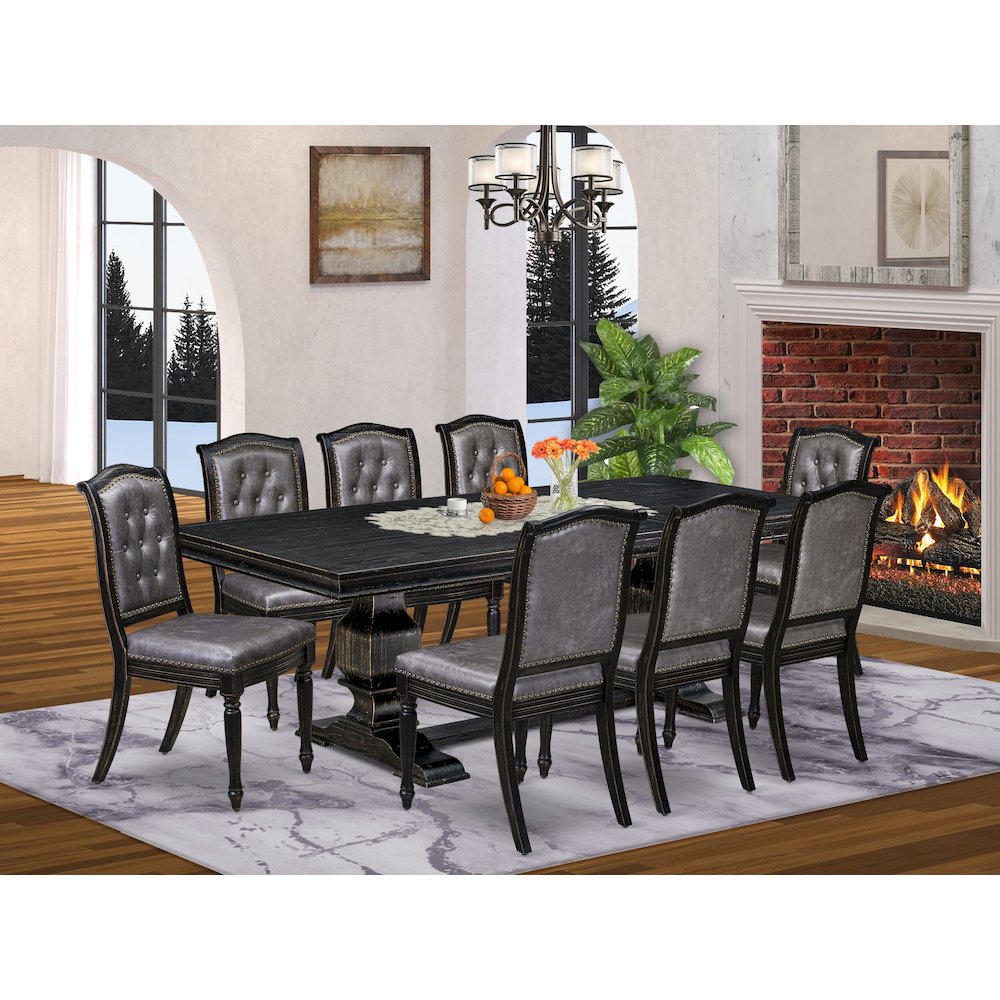 9 piece Modern Dining Table Set of a Wood Table and 8 Dinning Chairs. Picture 5
