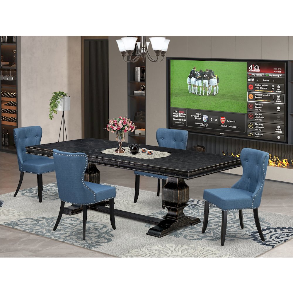 5 piece Dining Table Set of a Rectangular Dining Table and 4 Upholstered Chairs. Picture 5