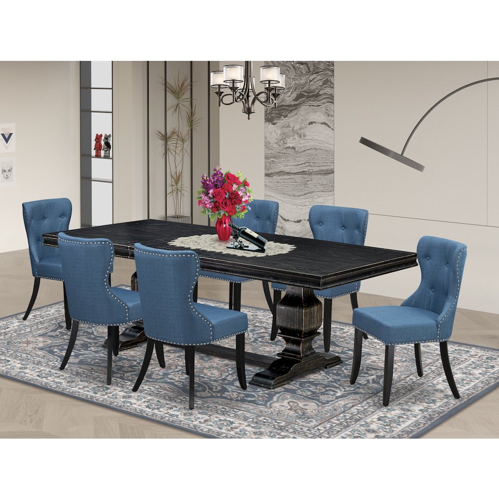 7 piece Modern Dining Set of a Mid Century Table and 6 Parson Chairs. Picture 5