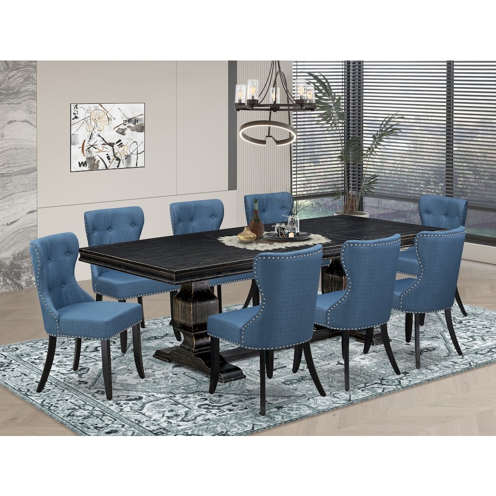 9 piece Mid Century Dining Set of a Rectangular Table and 8 Modern Chairs. Picture 5