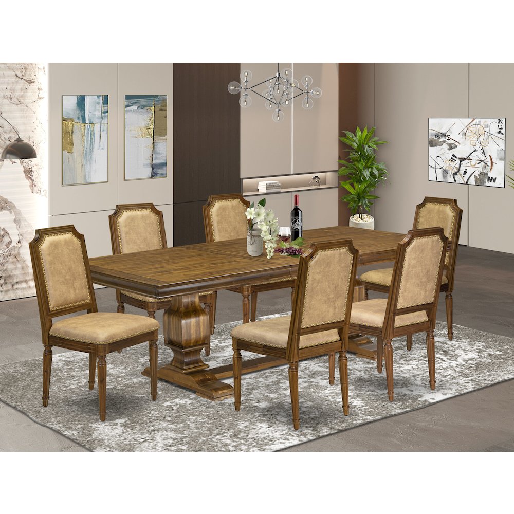7 piece Dining Table Set a Modern Dining Table and 6 Dark Grey Kitchen Chairs. Picture 5