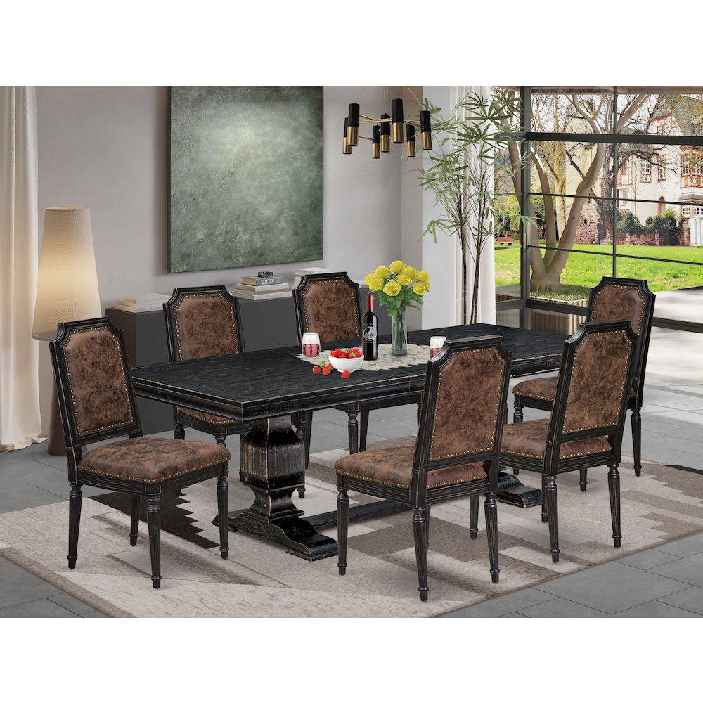 7 piece Kitchen Table Set includes a Dining Table and 6 PU Leather Dinner Chairs. Picture 5