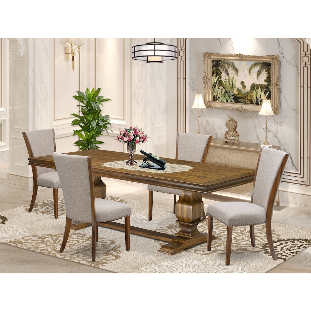 5 piece Kitchen Table Set of a Dining Table and 4 Linen Fabric Dinner Chairs. Picture 5