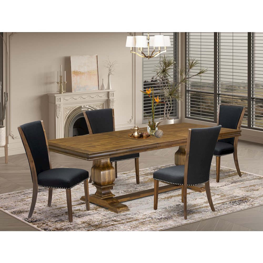 5 piece Kitchen Table Set of a Dining Table and 4 Linen Fabric Dining Chairs. Picture 5