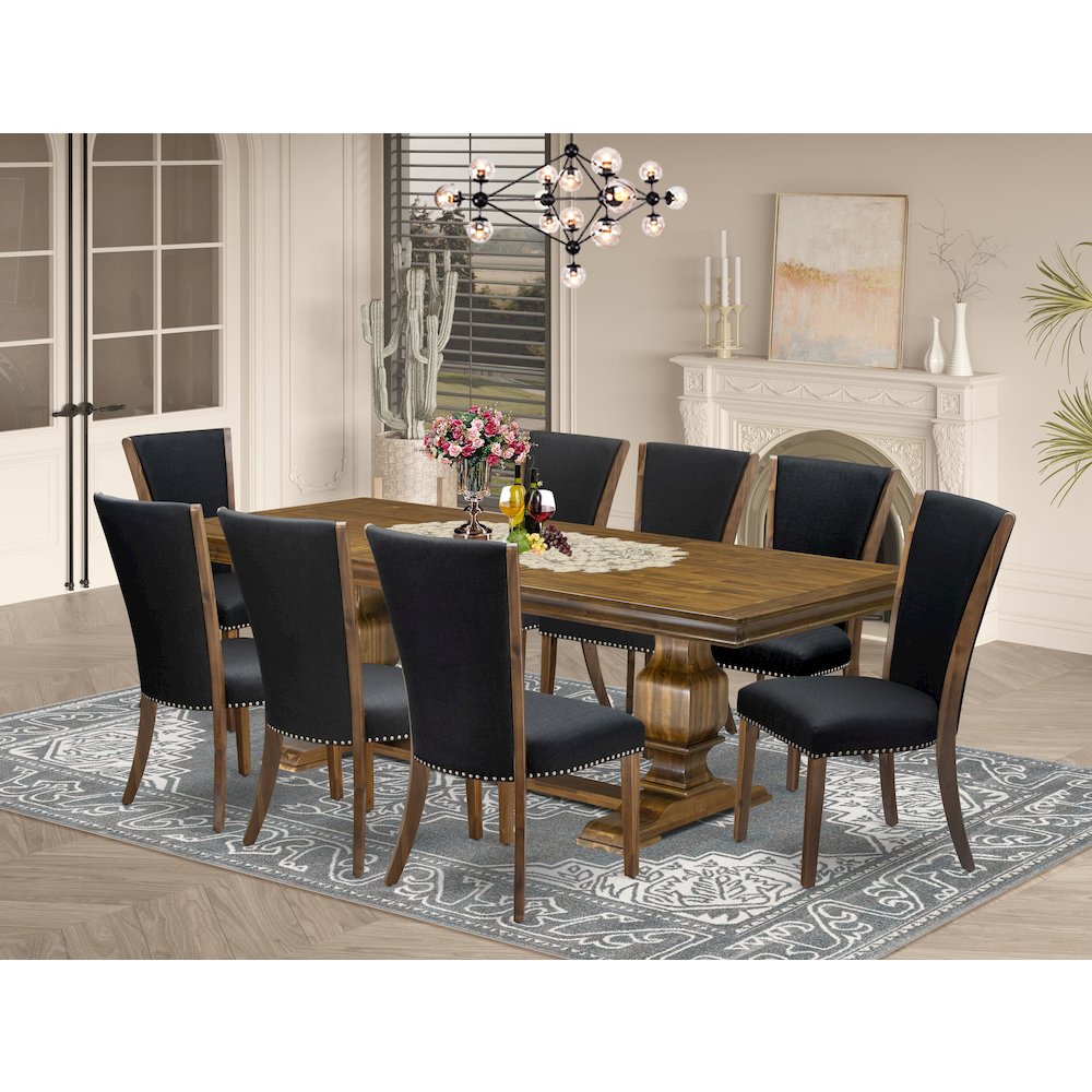 9 piece Dining Table Set a Kitchen Table and 8 Linen Fabric Dining Chairs. Picture 5