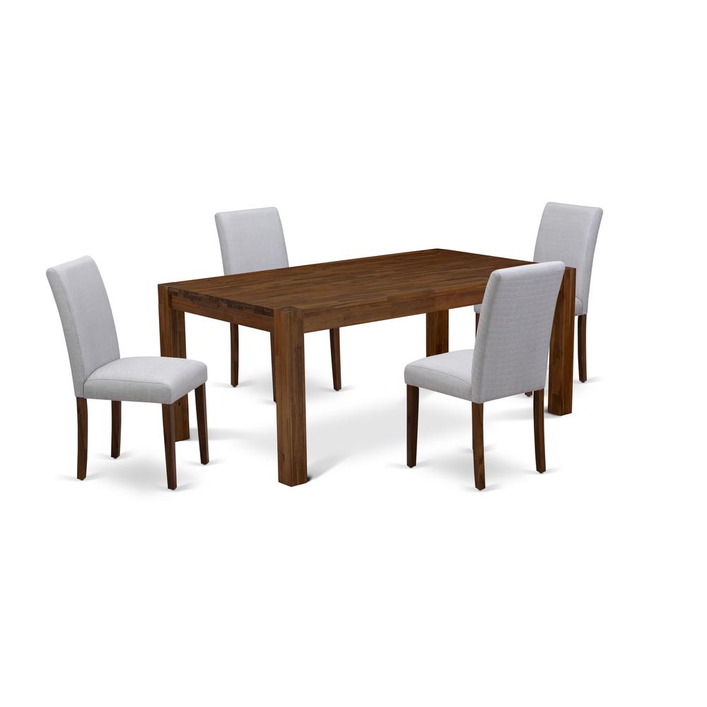 LMAB5-N8-05 - 5-Pc Dining Room Table Set- 4 Kitchen Chairs and Rectangular Dining Table - Grey Linen Fabric Seat and High Chair Back (Antique Walnut Finish). Picture 1
