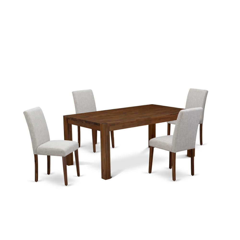 East West Furniture LMAB5-NN-35 5Pc Dining Set Offers a Dinette Table and 4 Parsons Dining Room Chairs with Doeskin Color Linen Fabric, Medium Size Table with Full Back Chairs, Sand Blasting Antique W. Picture 1