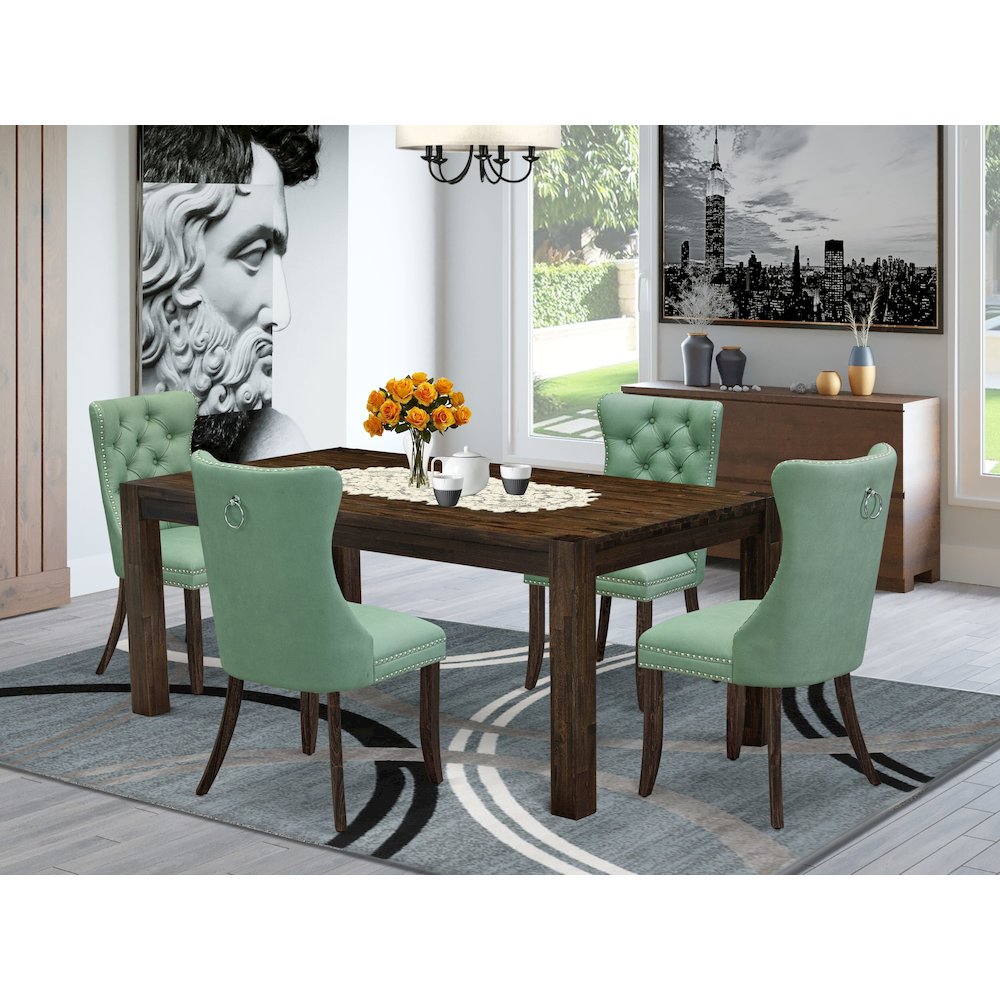 5 Piece Dining Room Set Contains a Rectangle Rustic Wood Table. Picture 2