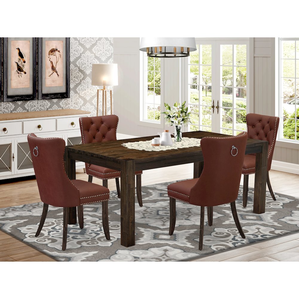 5 Piece Modern Dining Set Contains a Rectangle Rustic Wood Kitchen Table. Picture 2