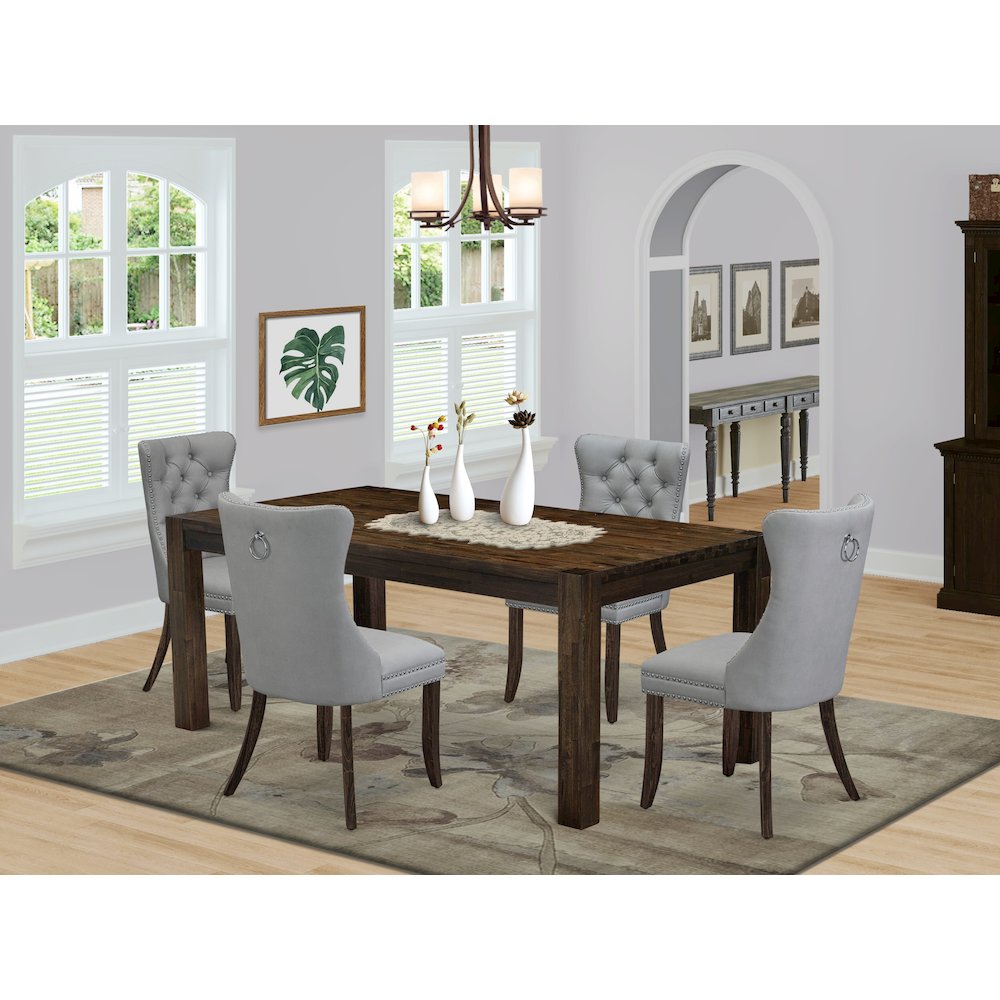 5 Piece Kitchen Table Set Consists of a Rectangle Rustic Wood Dining Table. Picture 2