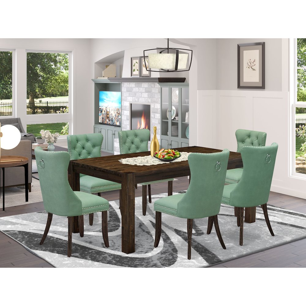 7 Piece Dining Table Set Consists of a Rectangle Rustic Wood Table. Picture 2