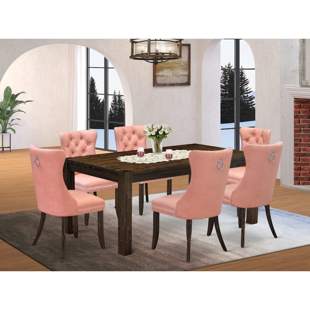 7 Piece Dining Set Contains a Rectangle Rustic Wood Table. Picture 2