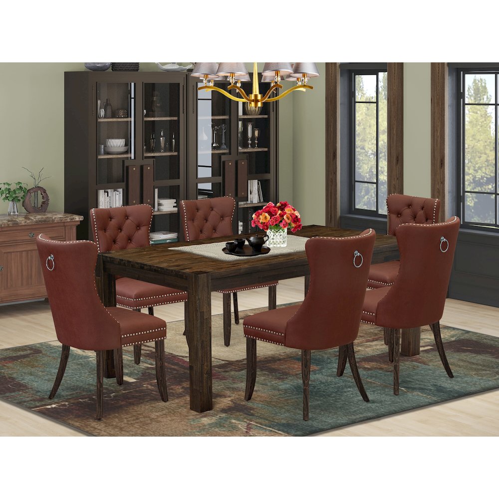 7 Piece Dining Table Set Consists of a Rectangle Rustic Wood Table. Picture 2