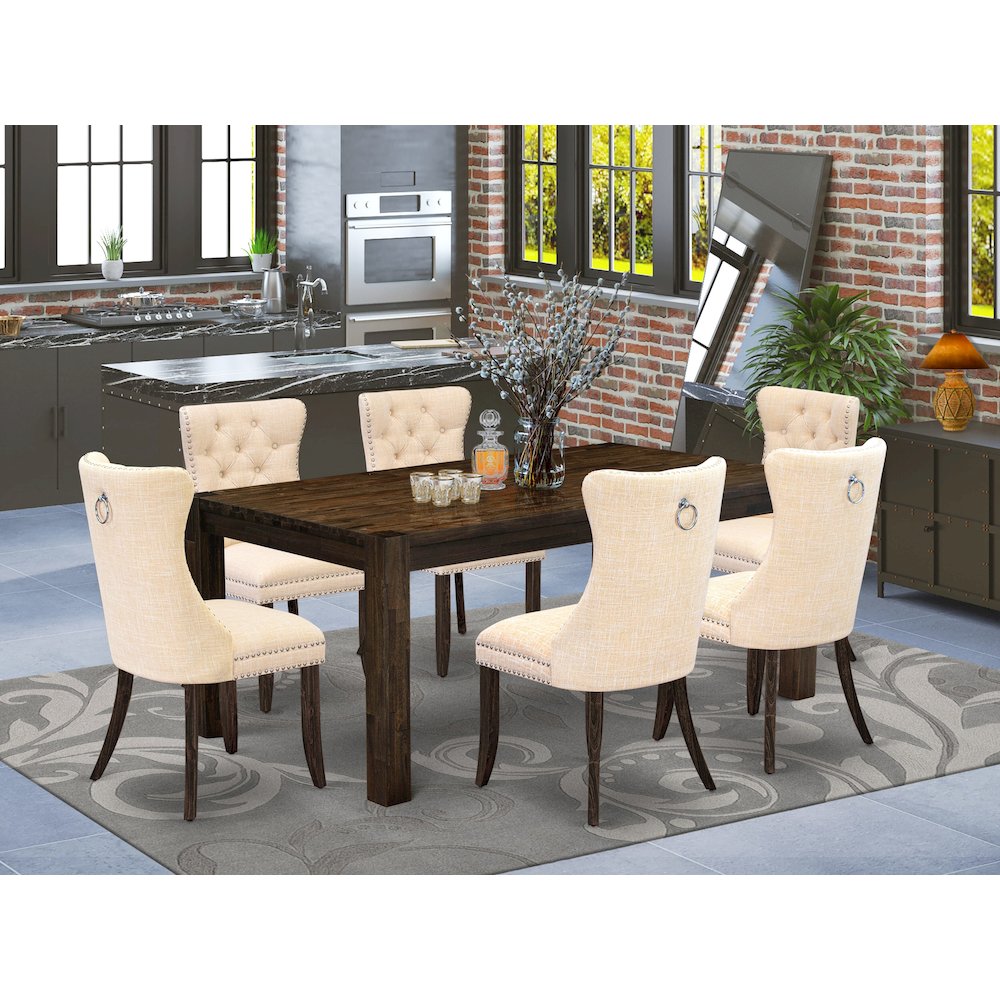 7 Piece Dinette Set Contains a Rectangle Rustic Wood Kitchen Table. Picture 2