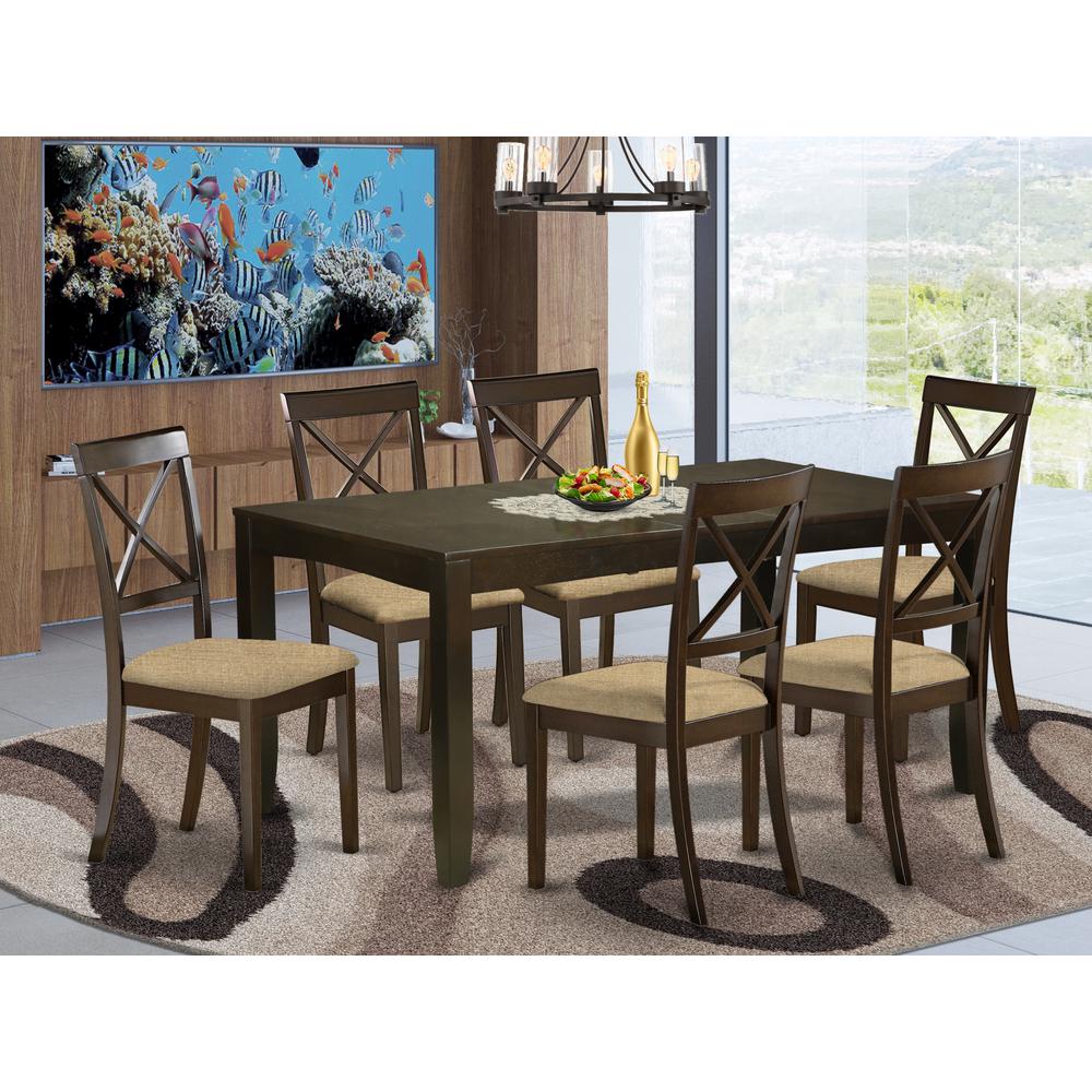 LYBO7-CAP-C 7 PC Dining room set-Kitchen Tables with Leaf Plus 6 Chairs for Dining room. Picture 2