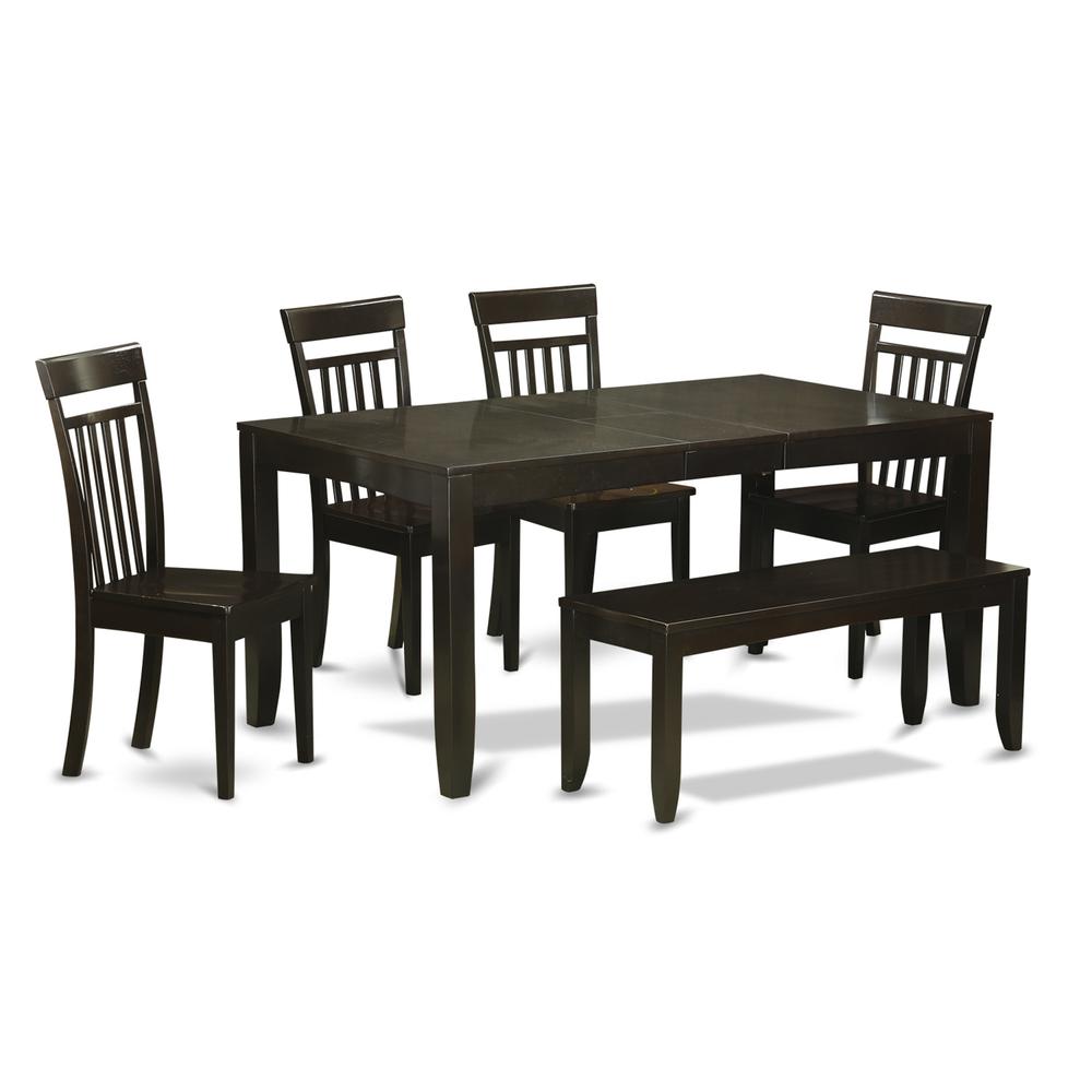 6-Pc  Dining  Table  with  bench-Dining  Table  with  Leaf  and  4  Dining  Chairs  plus  Bench. Picture 1