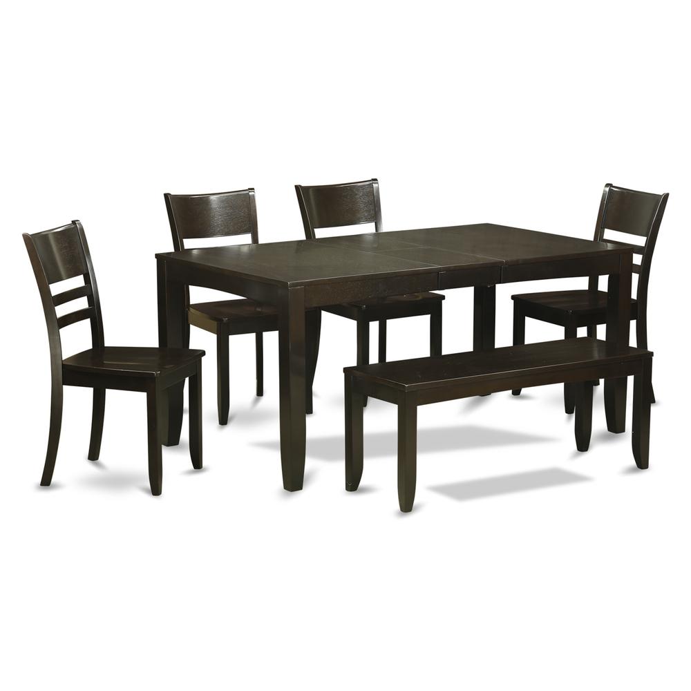 6  PC  Dining  Table  with  bench-Table  with  Leaf  and  4  Kitchen  Dining  Chairs  Plus  Bench. Picture 1
