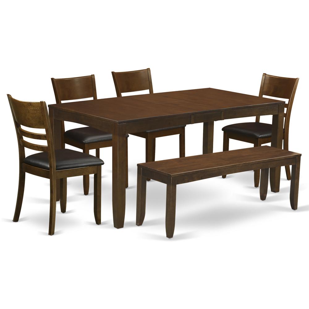 6  Pc  Dining  room  set  with  bench-Table  with  Leaf  and  4  Kitchen  Chairs  Plus  1  Bench. Picture 1