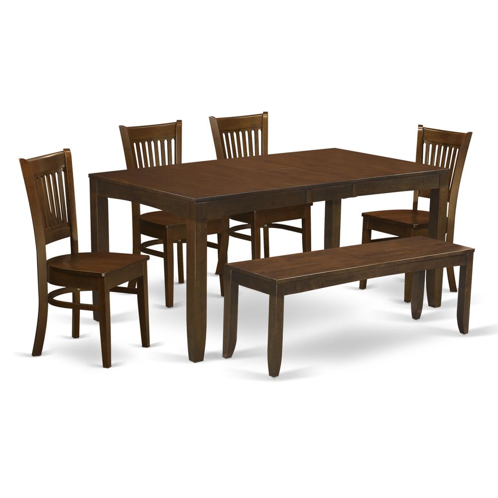 6-Pc  Table  with  a  12"  Leaf  and  4  Wood  Chairs  Plus  Bench. Picture 1