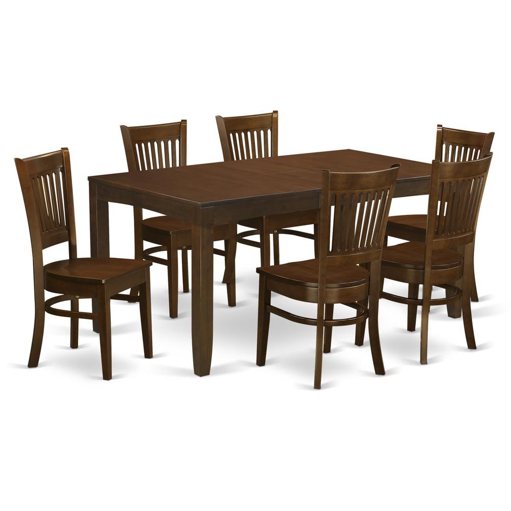 7  Pc  Table  with  a  12"  Leaf  and  6  Wood  Chairs  in  Espresso  .. Picture 1