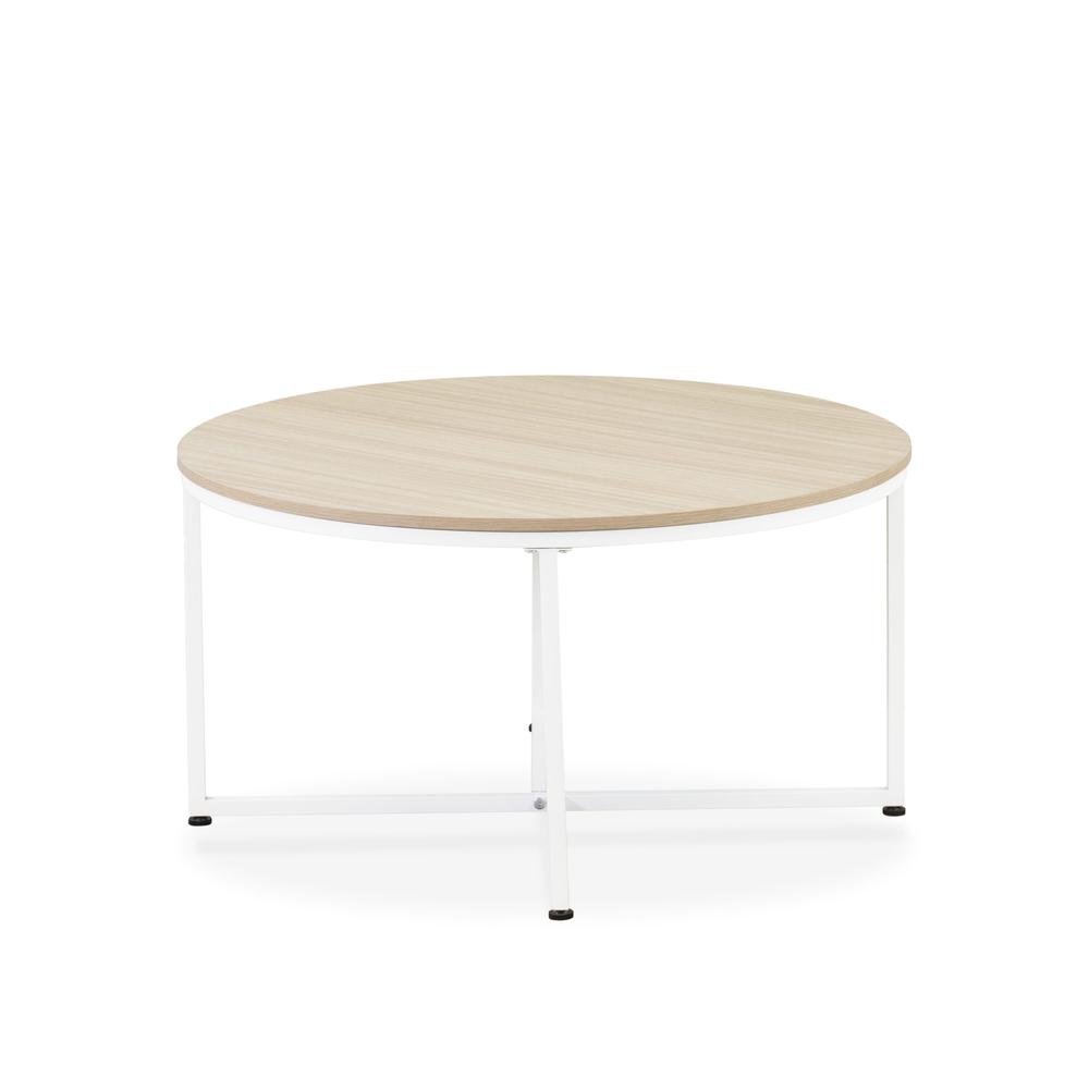 Madison Round Coffee Table for Living Room, Mid Century Modern Coffee Table in Powder Coating White Color and White Wood Laminate. Picture 1