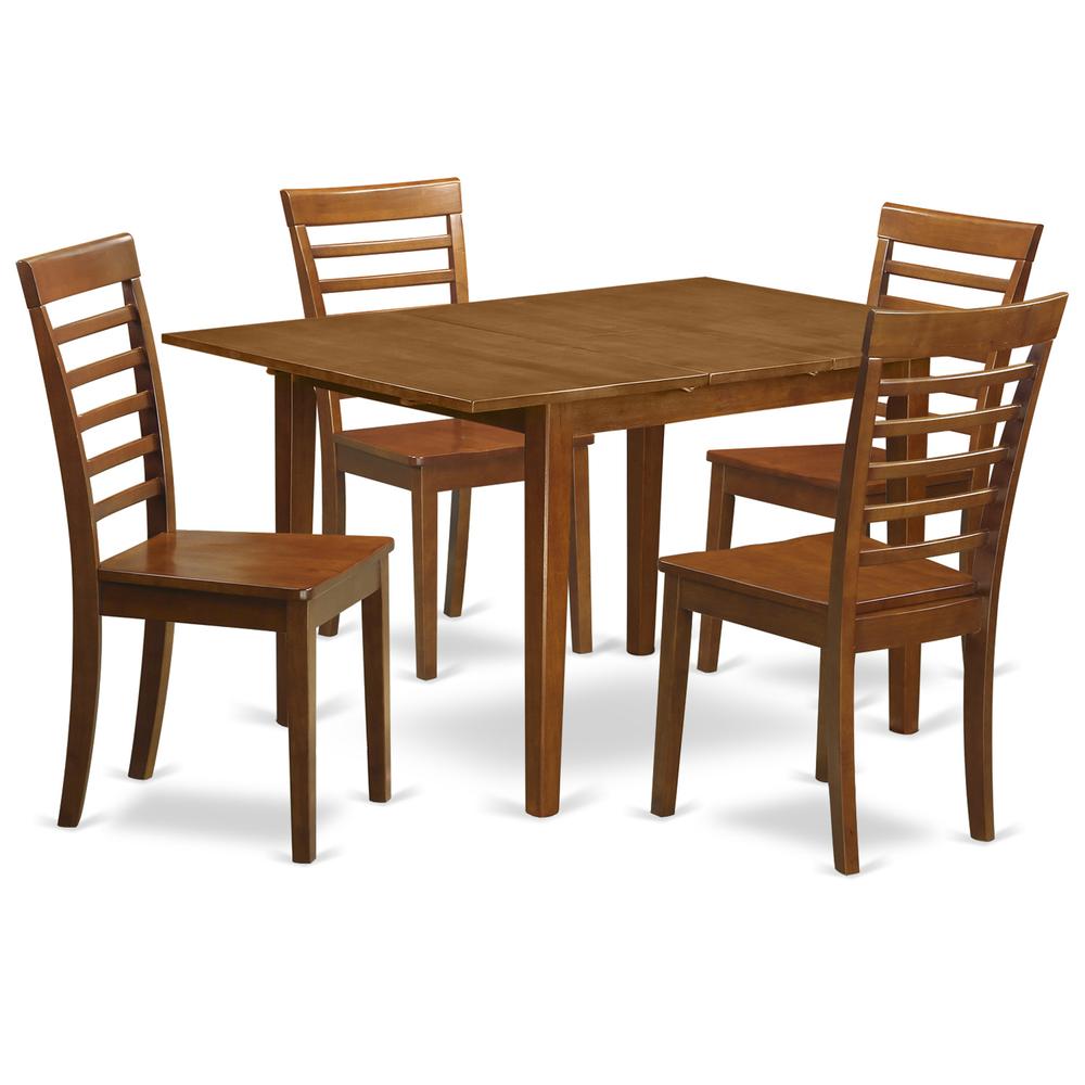 5  PcMilan  with  Leaf  and  4  Wood  Seat  Chairs  in  Saddle  Brown  .. Picture 1