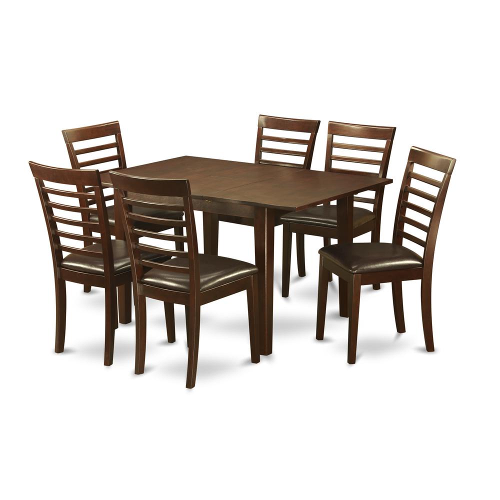 East West Furniture MILA7-MAH-LC 7 Piece Kitchen Table Set Consist of a Rectangle Dining Table with Butterfly Leaf and 6 Faux Leather Dining Room Chairs, 36x54 Inch, Mahogany. Picture 1