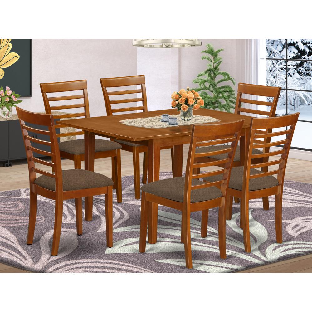MILA7-SBR-C 7 Pc Kitchen nook Dining set-breakfast nook and 6 Dining Chairs in Brown. Picture 2