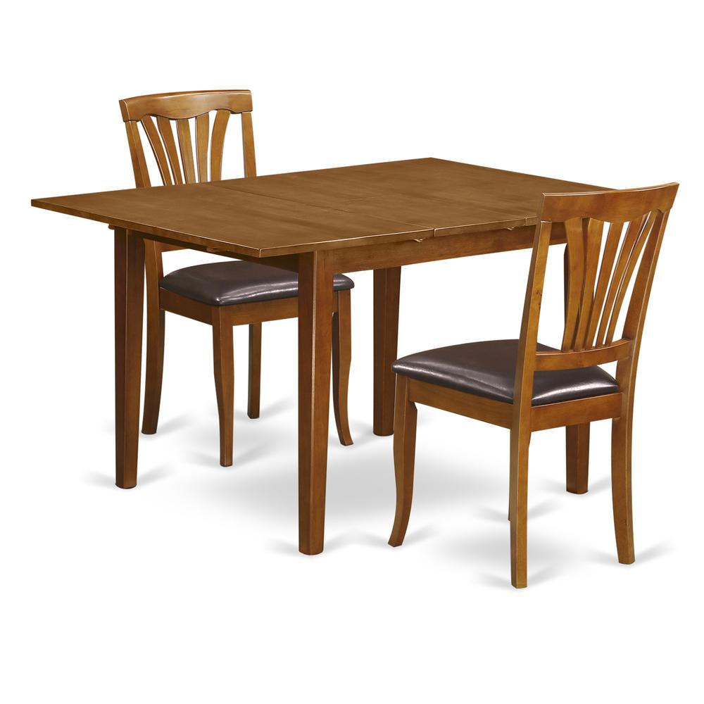 3  Pc  set  Milan  Table  with  Leaf  and  2  Leather  Chairs  in  Saddle  Brown  .. Picture 1