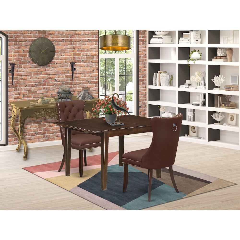 3 Piece Kitchen Set Consists of a Rectangle Dining Table with Butterfly Leaf. Picture 2