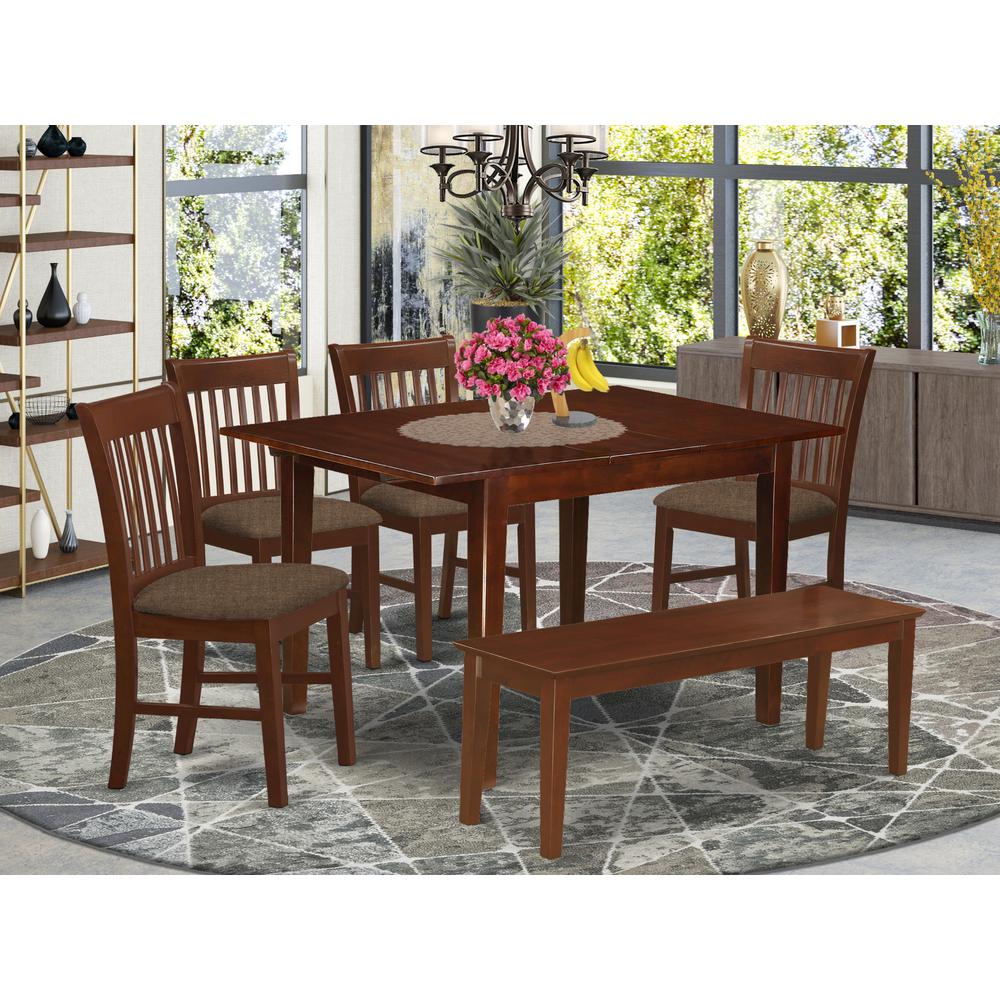 MLNO6C-MAH-C 6 Pc dinette set for small spaces- Tables and 4 Dining Chairs and Bench. Picture 2