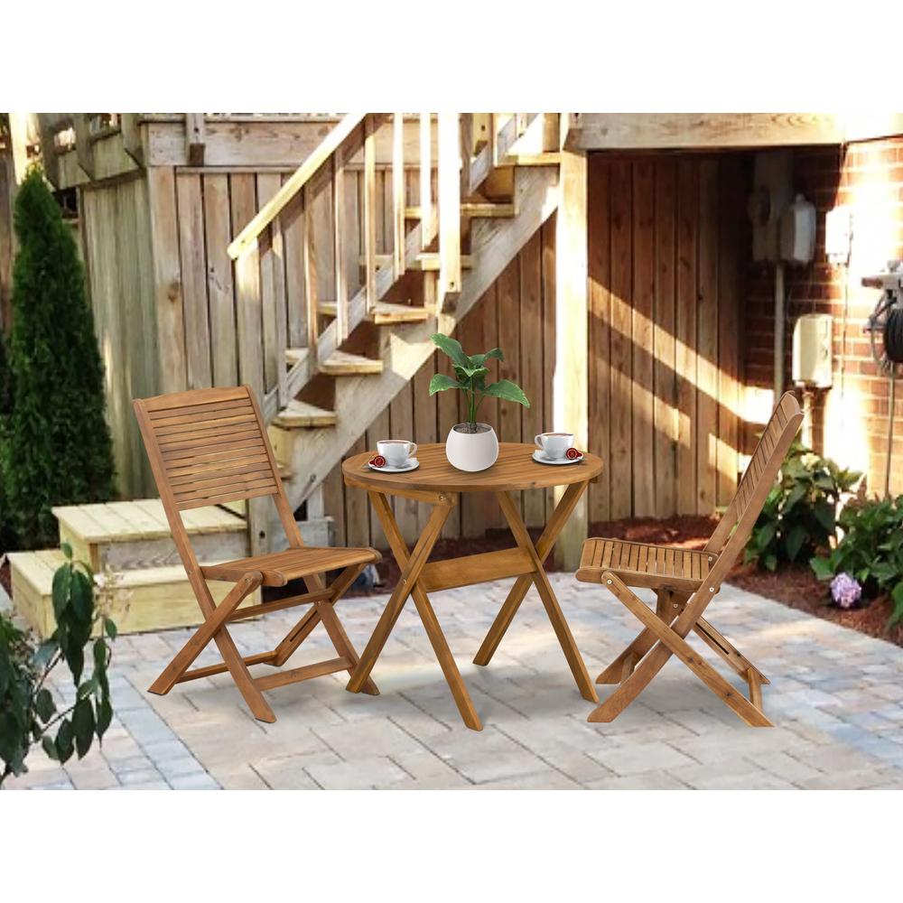 3 Piece Outdoor Bistro Set Consist of a Round Acacia Coffee Table. Picture 7
